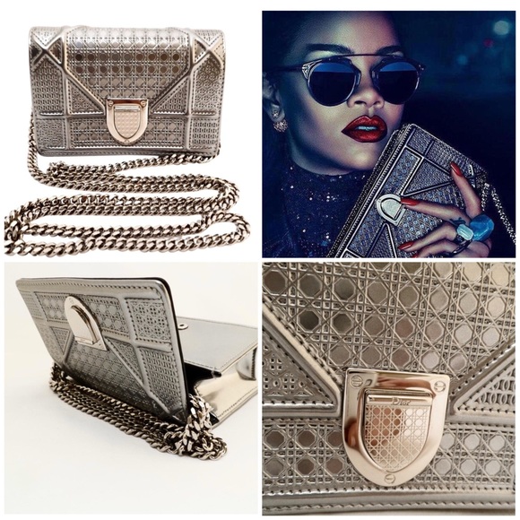 DIOR CLUTCH MINI DIORAMA silver leather cross body - Picture 3 of 8